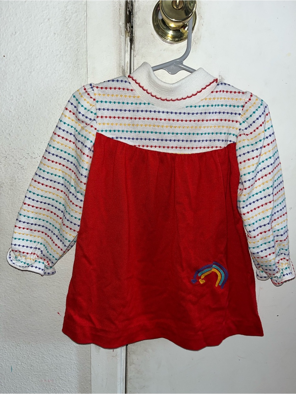 Vintage Healthtex Girls Red Dress Tunic turtleneck rainbow top